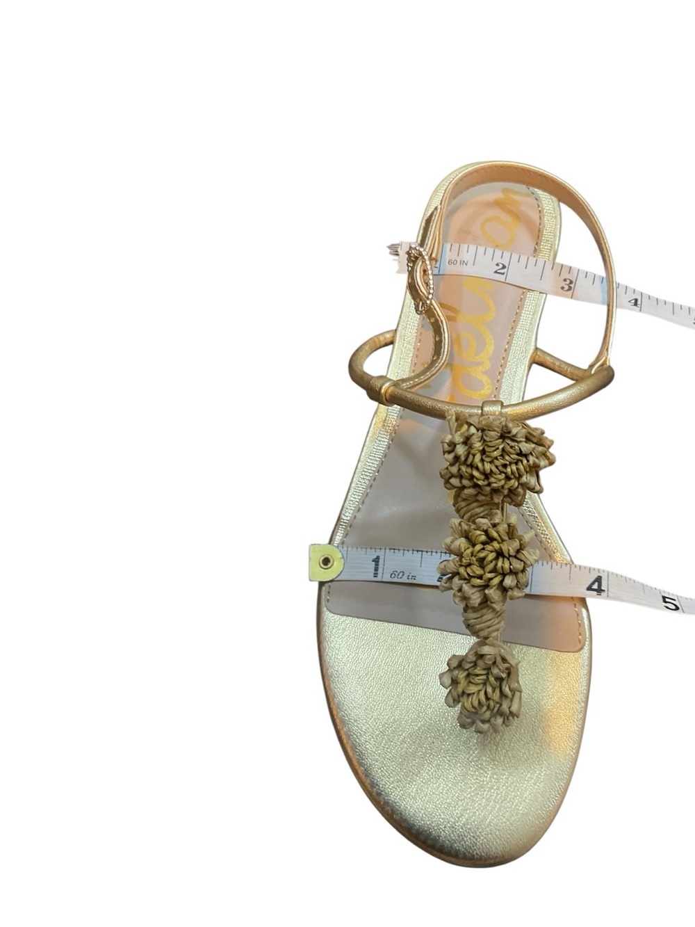 Sam Edelman Metallic Gold Floral T-Strap Sandals - Picture 10 of 11
